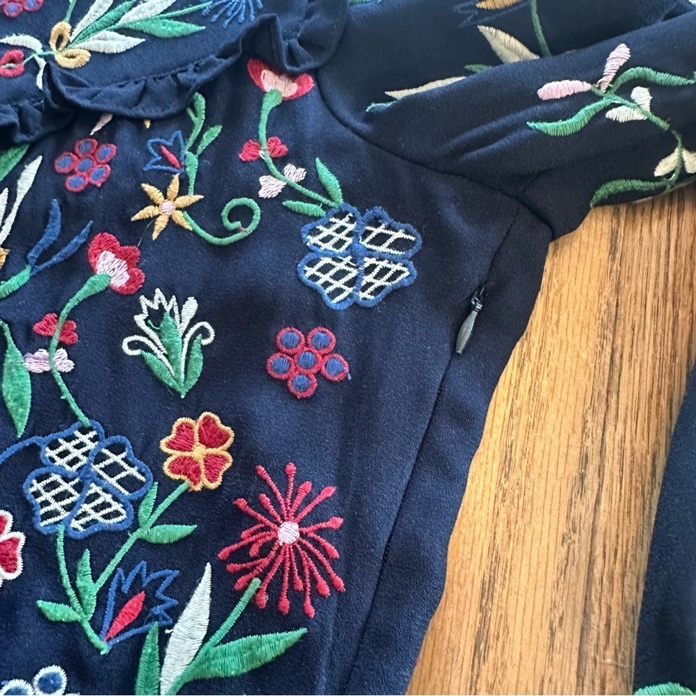 Zara Blue Full Embroidered Mini Shift Dress Size Women’s Medium Long Sleeve - Picture 13 of 15
